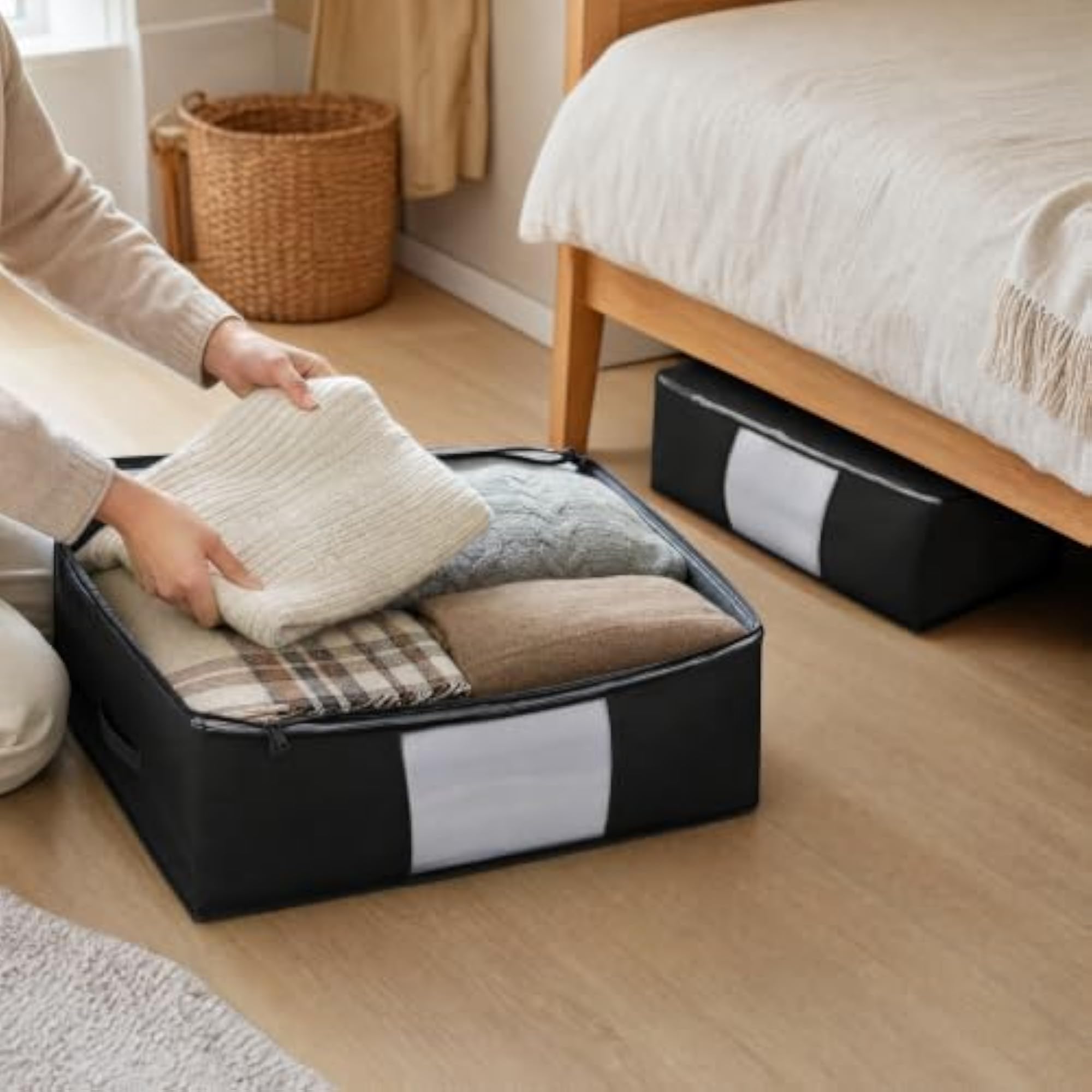 Large Capacity Black Quilt Storage Bags with Handles